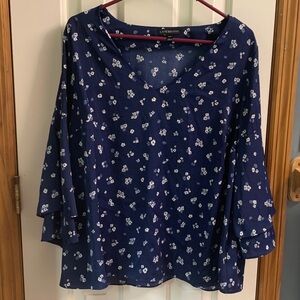 Lane Bryant Blue Blouse with White Floral Design